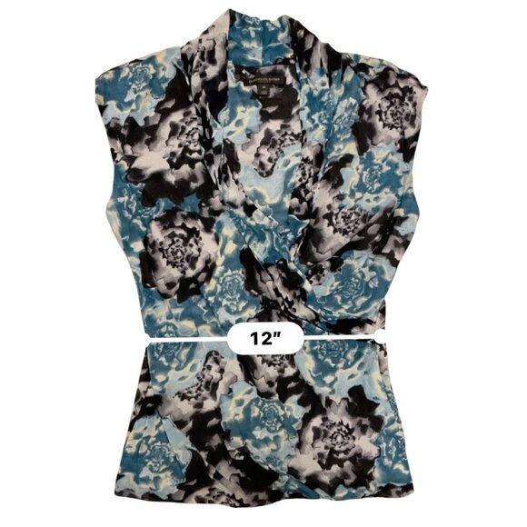Y2K Silk Blend wrap V-neck top abstract floral print work classic cap sleeve - Picture 10 of 10